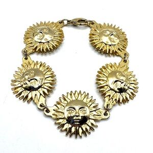 Vintage Gianni Versace Profumi Gold Sun Face Link Bracelet